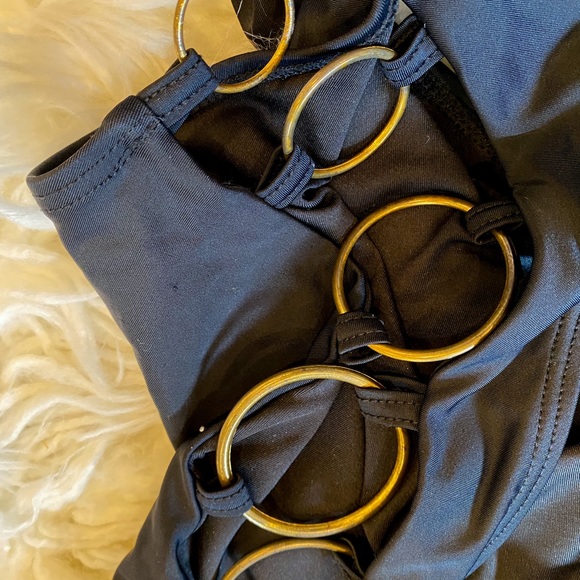 Nasty Gal Black One Piece W/ Gold Metal Hoops / S - Picture 9 of 10